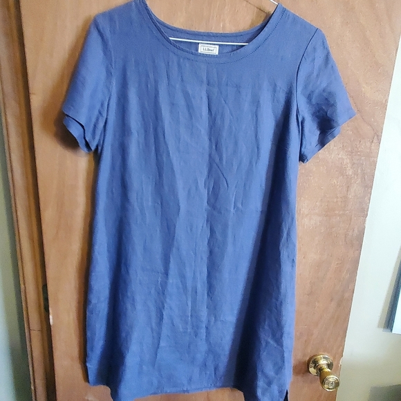 L.L.BEAN 10P. DEMIN MIDI DRESS SHORT SLEEVE. LINEN. - Picture 1 of 5